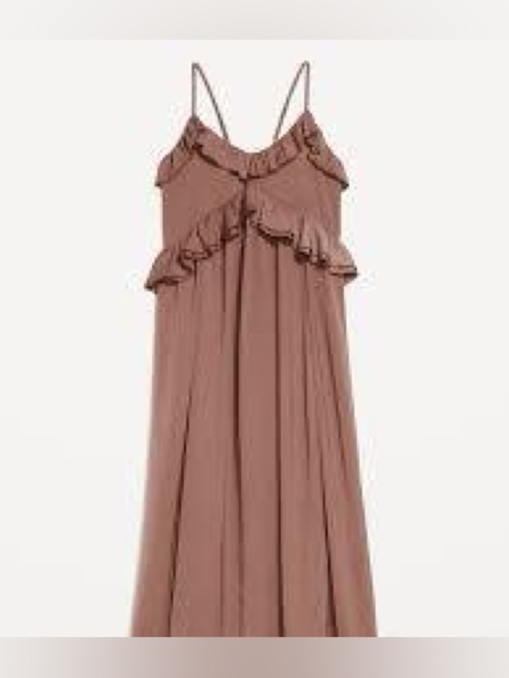 Old Navy Brown Ruffled Spaghetti-Strap Satin Maxi Dress - Picture 3 of 6